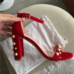Stuart Weitzman Red Heels with Pearl Accents